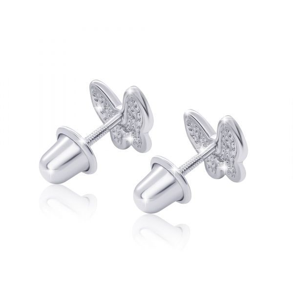 Серьги-пусеты UMa&UMi Бабочка с глазами розовая