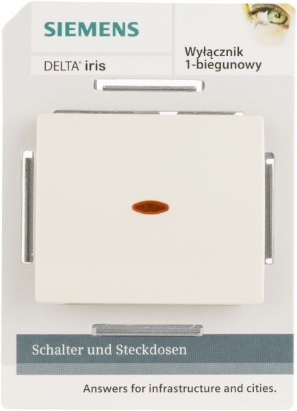 Вимикач одноклавішний Siemens Iris з підсвіткою 16 А 250В IP20 кремовий 18505-L A