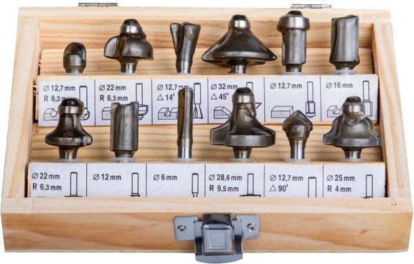 Набор фрез галтельнаякарнизнаяV-образнаяпрофильнаяфасочная Hitachi по дереву 500507