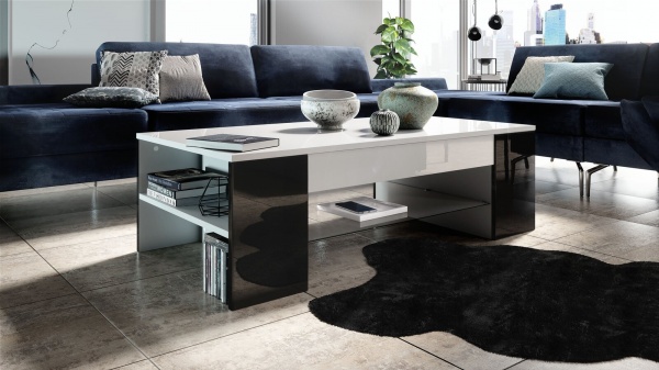 Стол журнальный Latium белый глянец/черный глянец 1180x370x600мм 