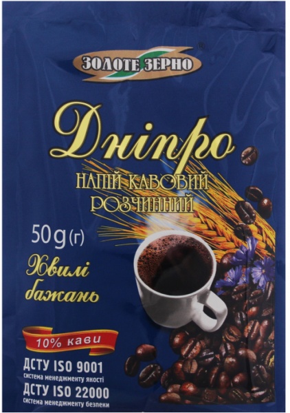 Кавовий напій Золоте зерно розчинний Дніпро Золоте Зерно м/у 50 г