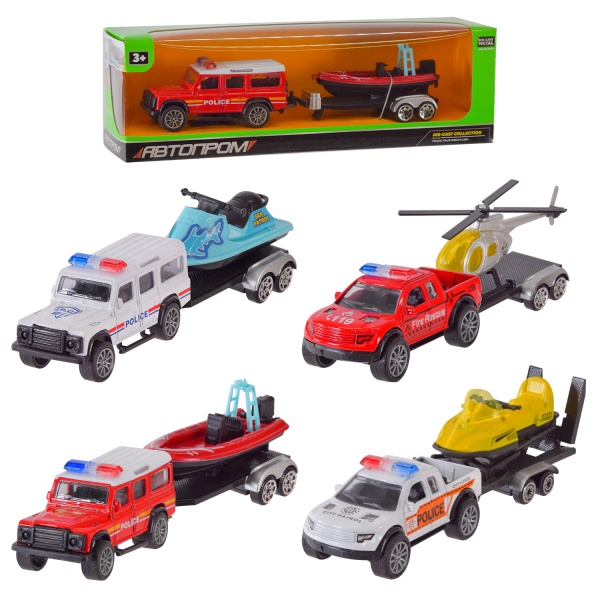 Машинка Автопром 1:50 Полицейская с прицепом AP7468