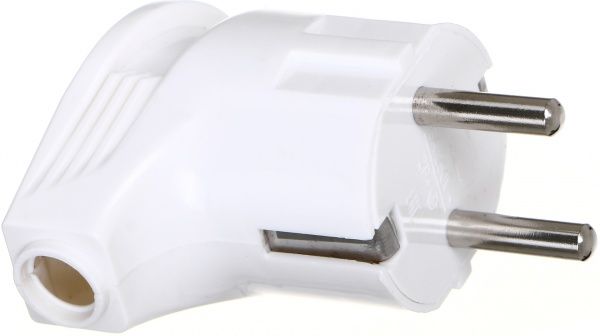 Вилка электрическая угловая UP! (Underprice) YK-206W-WH с заземлением 220В 16А IP20 пластик белый