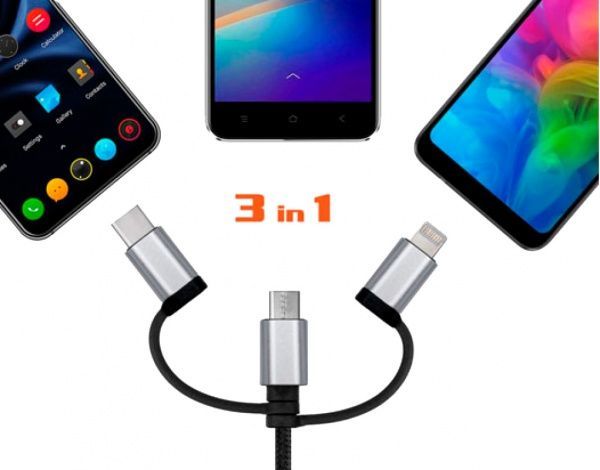 Кабель Real-el чорний (USB 2.0 Premium AM-3in1 1m, bl) 