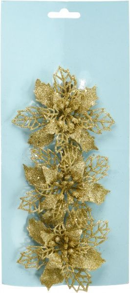 Набір новорічного декору Пуансетія 3 шт. 10 см золотисті
