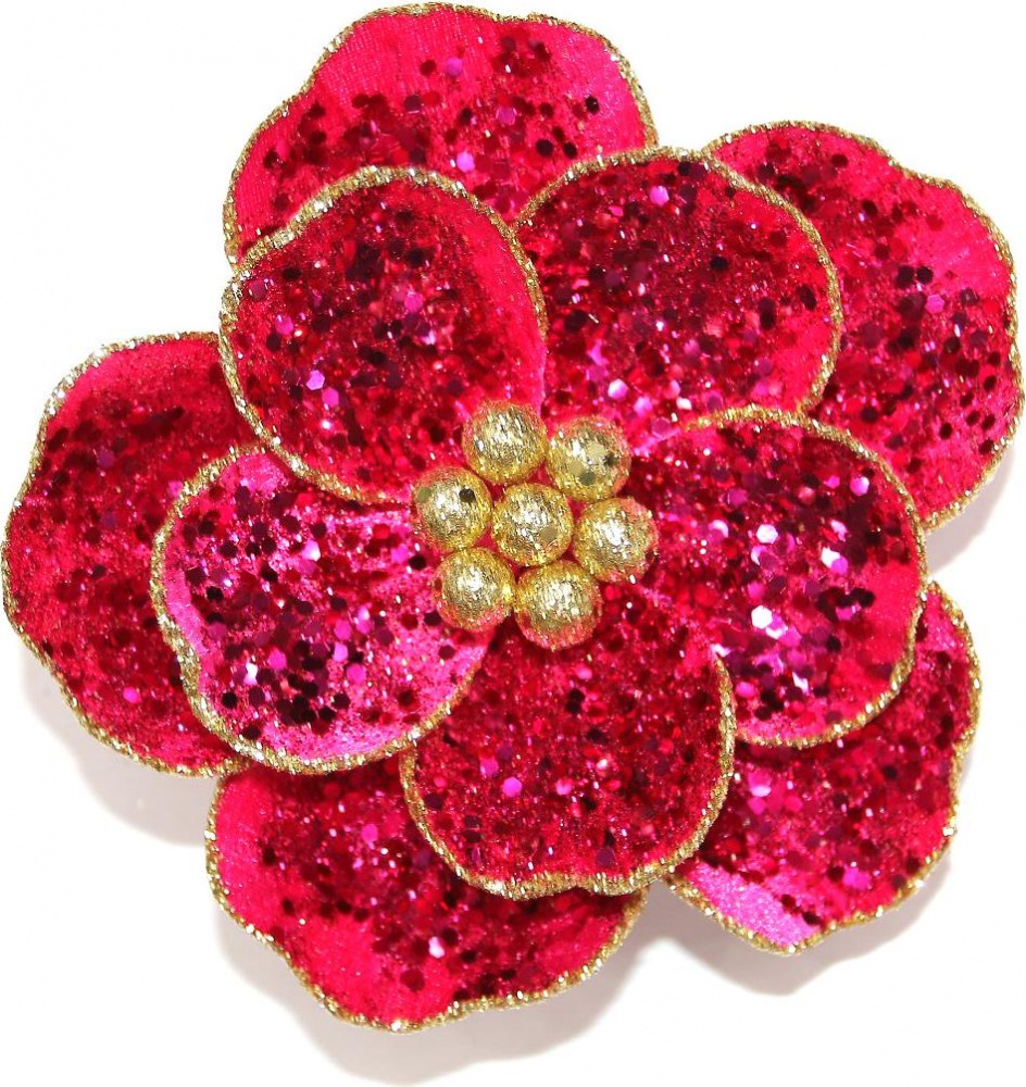 Цветок декоративный магнолия с блеском 15 см 3 цвета в ассортименте фиолетовый / фуксия / миднайт синий