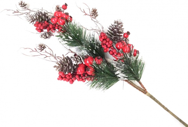 Гілочка декоративна хвойна засніжена пвх із ягодами і шишками 75 см RS1Z2660 