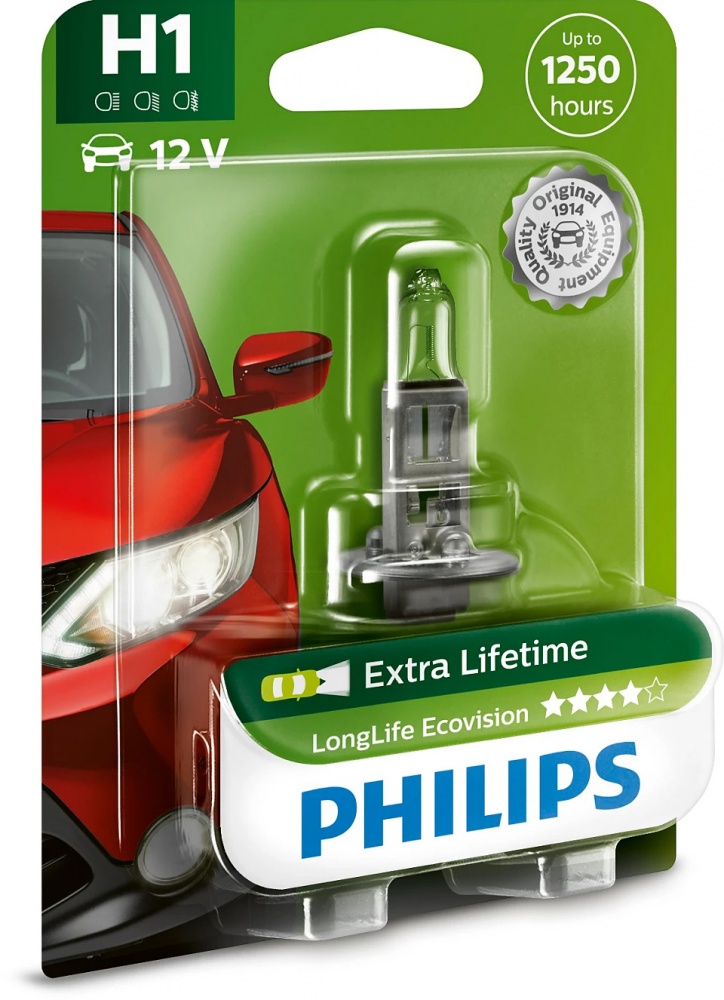Автолампа галогенна Philips LongLife EcoVision H1 55 Вт 1 шт.(PS 12258 LLECO B1)