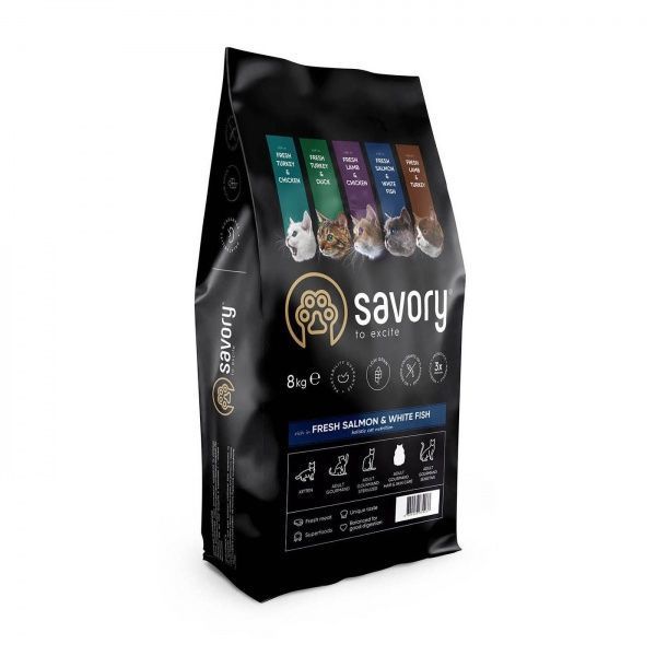 Корм Savory для длинношерстных кошек 8 кг (лосось)