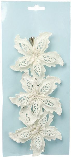 Набор новогоднего декора Пуансеттия 3 шт. 9 см белые