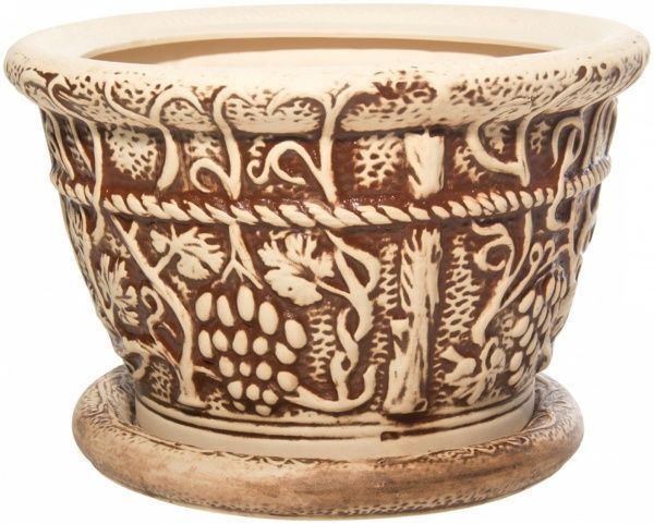 Горщик керамічний Виноград великий круглий 31,1л бежевий із малюнком 