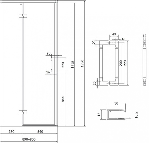 Душевые двери Cersanit распашные Larga 90x195 левосторонние профиль хром 