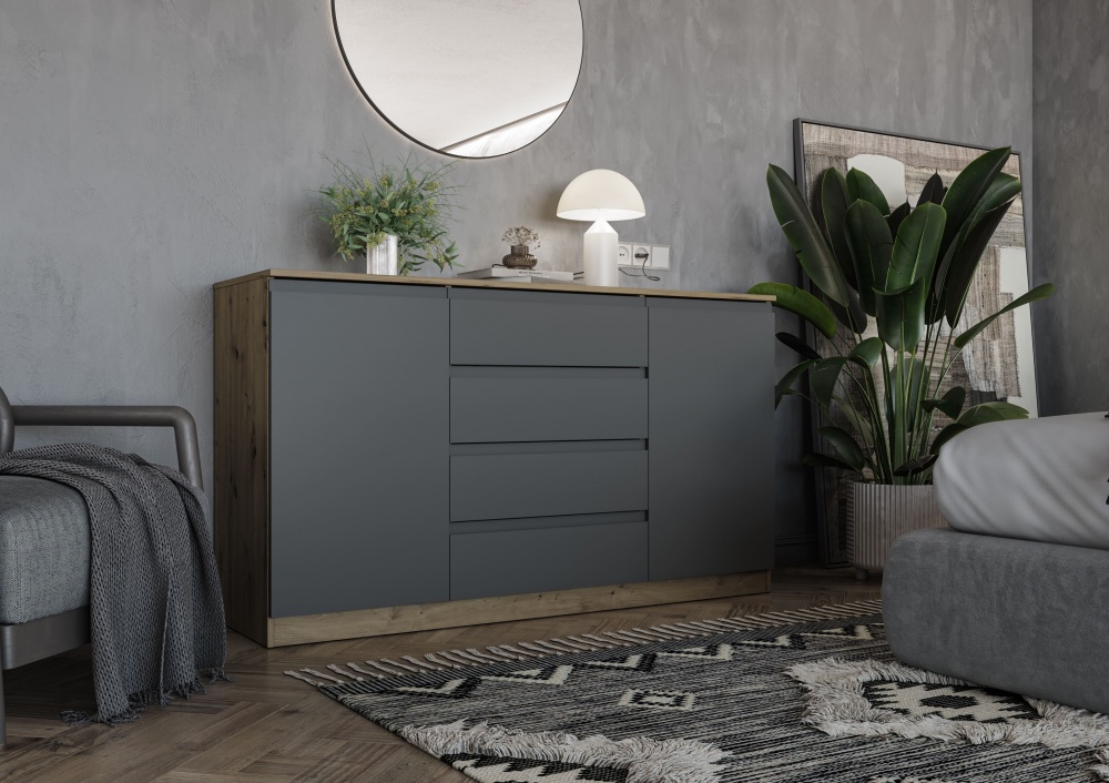 Комод Грейд Эстер-3 J-pull 1500x860x442 мм дуб артизан/графит серый