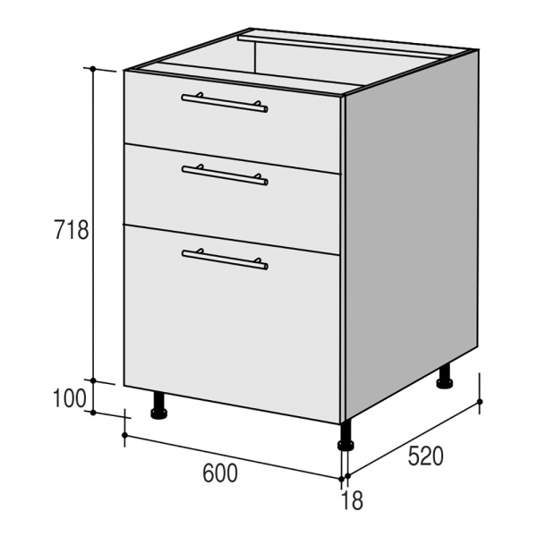 Тумба нижня Руна МНЯД (2+1) 600x818x520 мм сірий попіл РОКО
