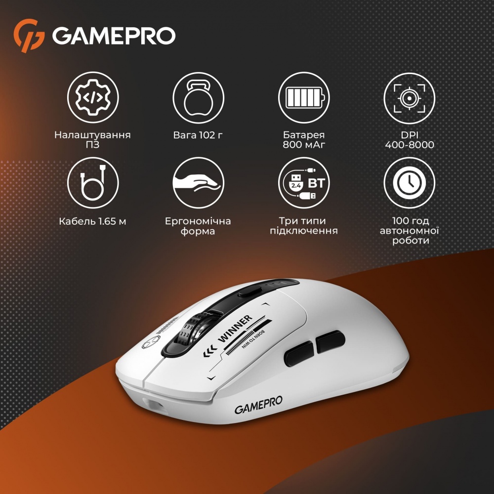 Мишка бездротова GamePro Genesis Winner white (GM079W)