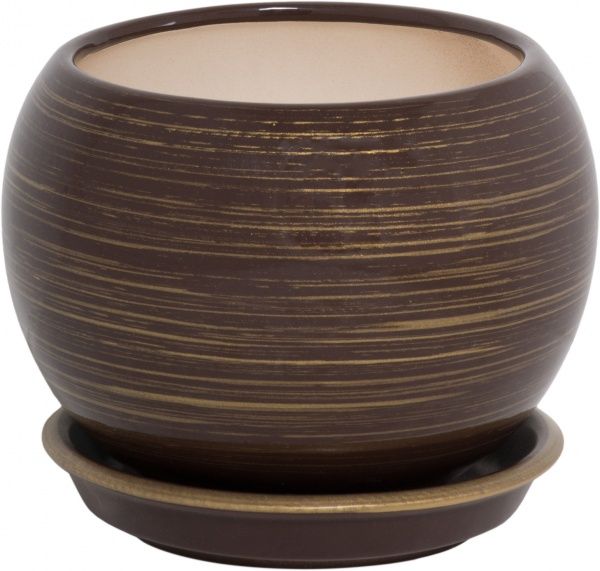 Горщик керамічний Оріана-Запоріжкераміка Куля глянець шоколадний-золотий круглий 1,4л темний шоколад/золотий (037-2-135) 