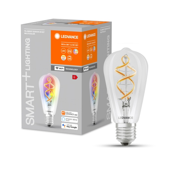 Умная лампа Ledvance Vintage смена цветов ST64 4,5 Вт E27 2700 К 220 В прозрачная Smart ST64 RGB FIL 