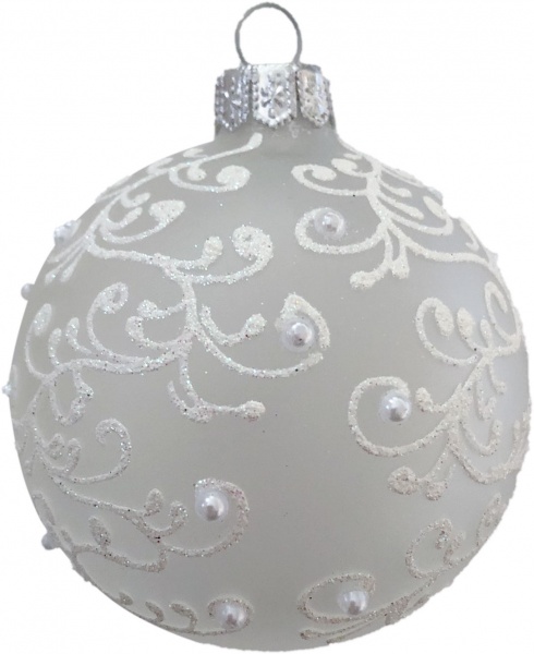 Шар новогодний Юріта орнамент Мороз d 80 мм белый AG80220M