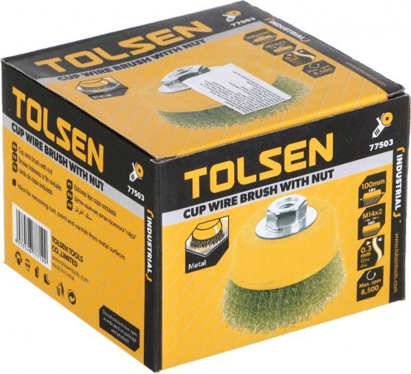 Щетка Чашка 100мм М14, гофрированная латунированная проволока 0.3мм Tolsen 77503