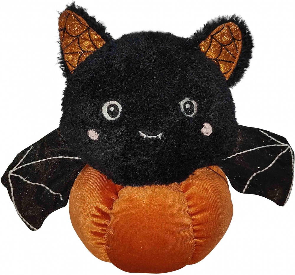 Декорация Хэллоуин летучая мышь на тыкве черная с оранжевым 39х21х32 см