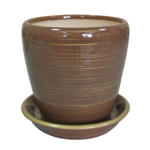 Горщик керамічний Оріана-Запоріжкераміка Грація №1 круглий 10л шоколад із золотом 