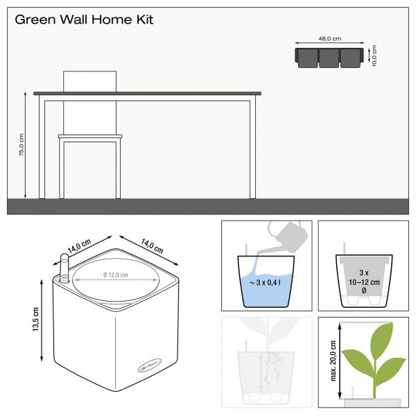 Вазон декоративный Lechuza Green Wall Home Kit Glossy квадратный 1л красный (13525) 