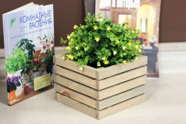 Кашпо деревянное Korobyaky 042 Харлинген мини 20х20х15 квадратный дерево выбеленное 