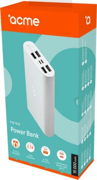 Внешний аккумулятор (Powerbank) Acme PB16S 15000 mAh silver (4770070879368) 