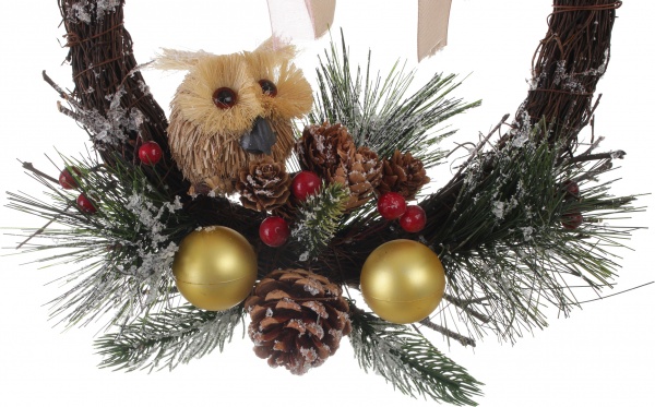 Вінок новорічний з совою, шишками, ягодами та хвоєю d300 мм EPI-7061177 
