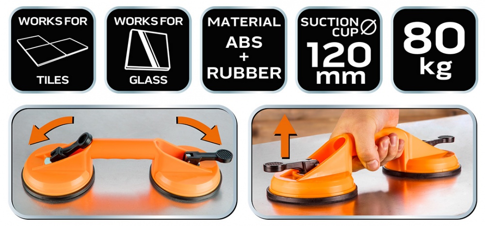 Присоска для скла NEO tools подвійна 80 кг 56-806