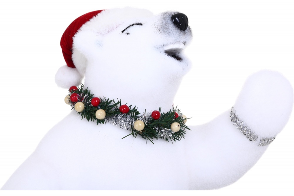 Декорация новогодняя медведь игривый с мячом белый 27х40х57 см