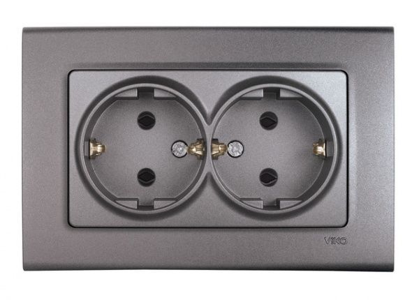 Розетка подвійна із заземленням Viko Linnera Life без шторок без кришки сірий граніт