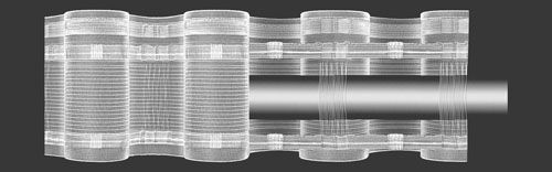 Тасьма 14.100.200.3.1 прозора 1:2 імітація люверсів хвиля на карниз 100 мм 3 ряди петель Magam
