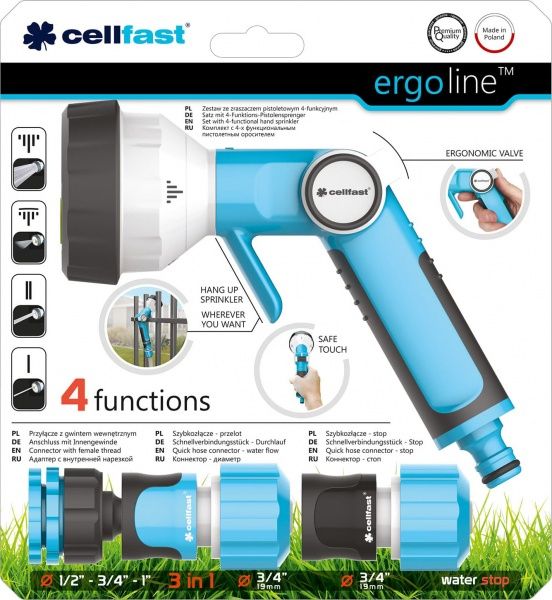 Комплект Cellfast Ergo з 4-функціональним пістолетним зрошувачем 3/4'' 53-545 