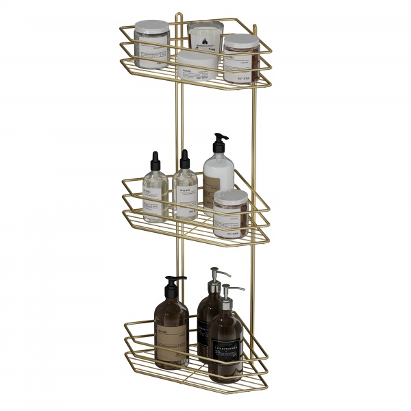 Полка для ванной Украина угловая 3-ярусная 25 см золото 