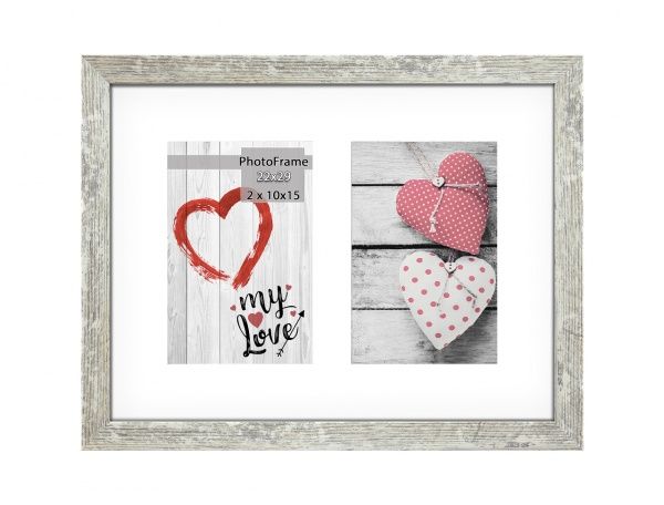 Фоторамка с паспарту SvitArt FKP-2-1913-2B 10x15 см бежевый с серым 