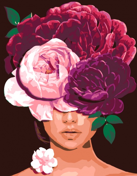 Набір, техніка акриловий живопис за номерами Дівчина та Півонії 35х45 см Rosa Start 