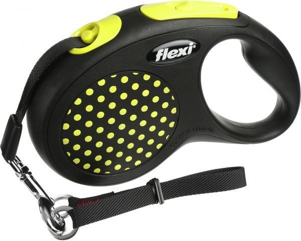 Поводок-рулетка FLEXI Disign S черный с желтыми вставками до 15 кг 5 м