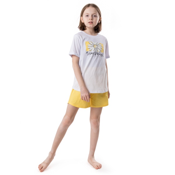 Піжама дитяча для дівчаток Funtime р.122 жовтий/білий 