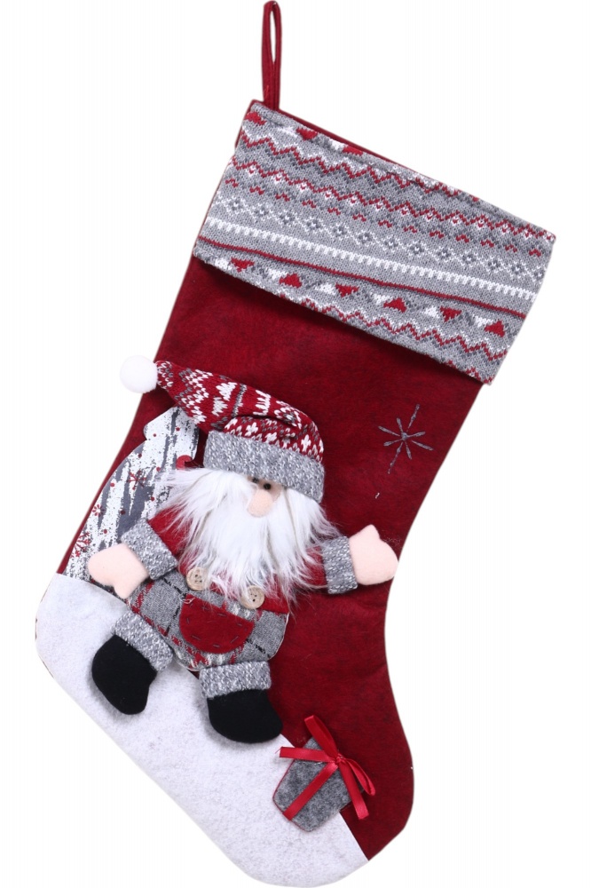 Чобіток декоративний різдвяний/персонажі бордовий 50см 2 асорт. W22-19A2924A W22-19A2924B