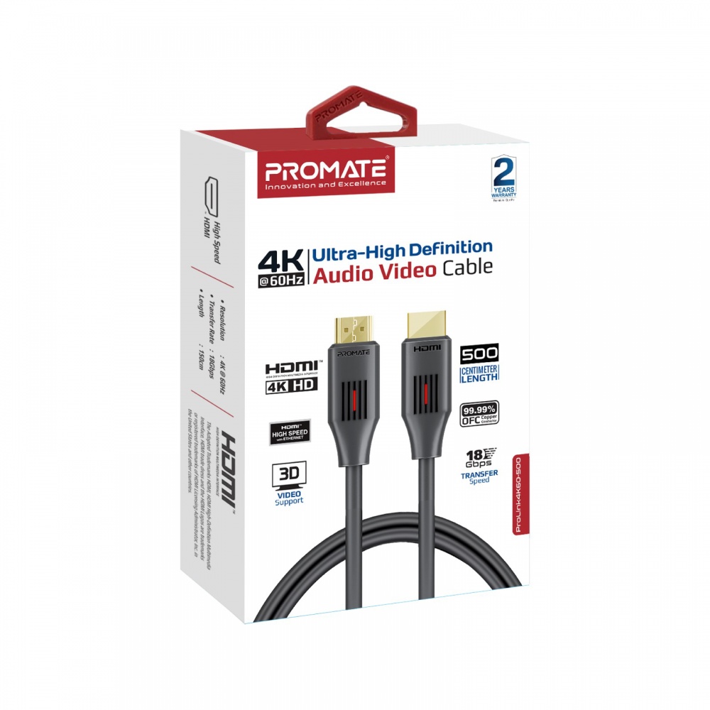 Кабель Promate ProLink4K60-500 HDMI to HDMI v2.0 UHD HDR 5.0 м Black 5 м black (prolink4k60-500)
