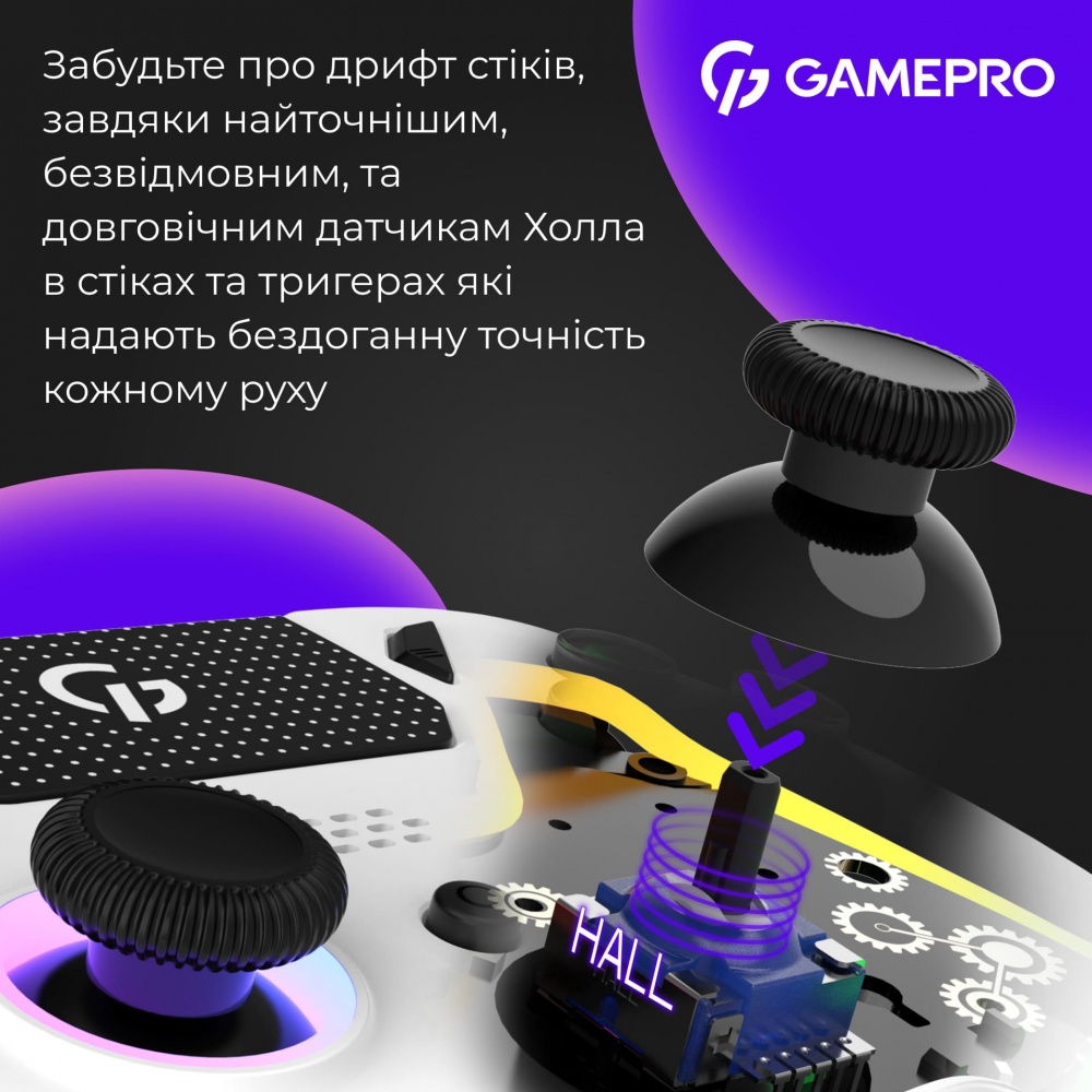 Геймпад бездротовий GamePro GPS13W BT 5.3/USB (PC/iOS/Android/PS3/PS4) RGB white