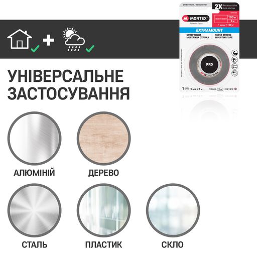 Двухсторонняя автомобильная клейкая лента MONTEX SHS MTX5154 9 мм 1,2 мм 2 м серый