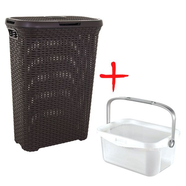 Корзина для белья Curver Rattan Style 40 л коричневая + ведро для порошка 3 л