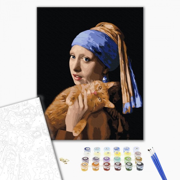 Картина по номерам Девушка с рыжими котом BS51581 40x50 см Brushme 