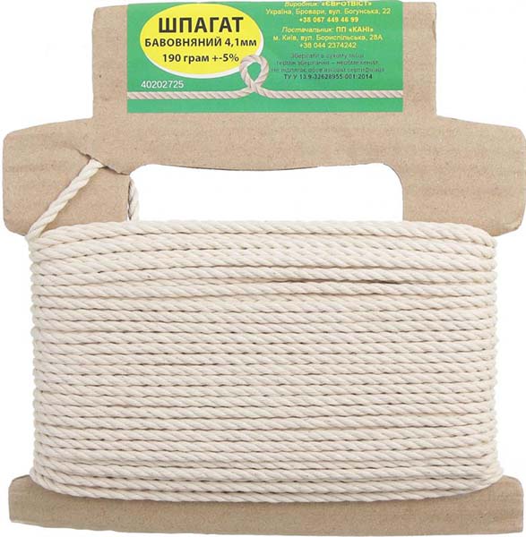 Шпагат хлопчатобумажный 4,1 мм 30 м 0,19 кг