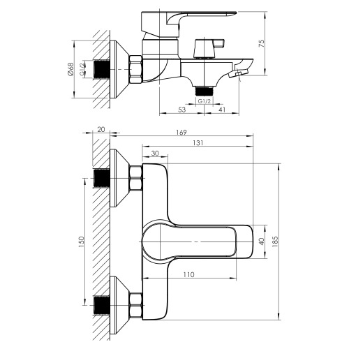 Змішувач для ванни Imprese HORAK, з душовим гарнітуром, хром