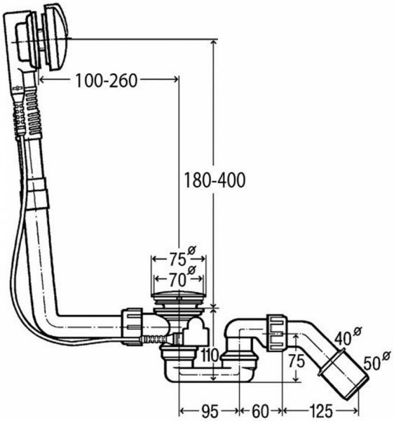 Сифон для ванны Viega с переливом, пластик / белый, 1 1 / 2х40 / 50
