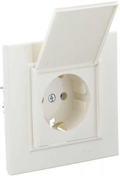 Розетка із заземленням Makel Karea без шторок з кришкою слонова кістка