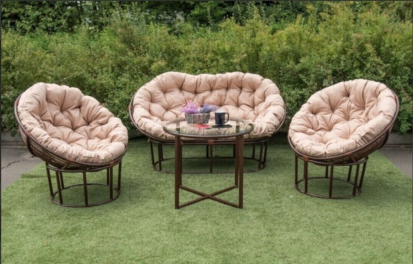 Комплект мебели Мамасан (диван, стол 815*670 с стеклом, 2 кресла) бежевый 